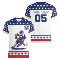 Custom United States Hockey Women V-Neck T-Shirt Go Champions USA