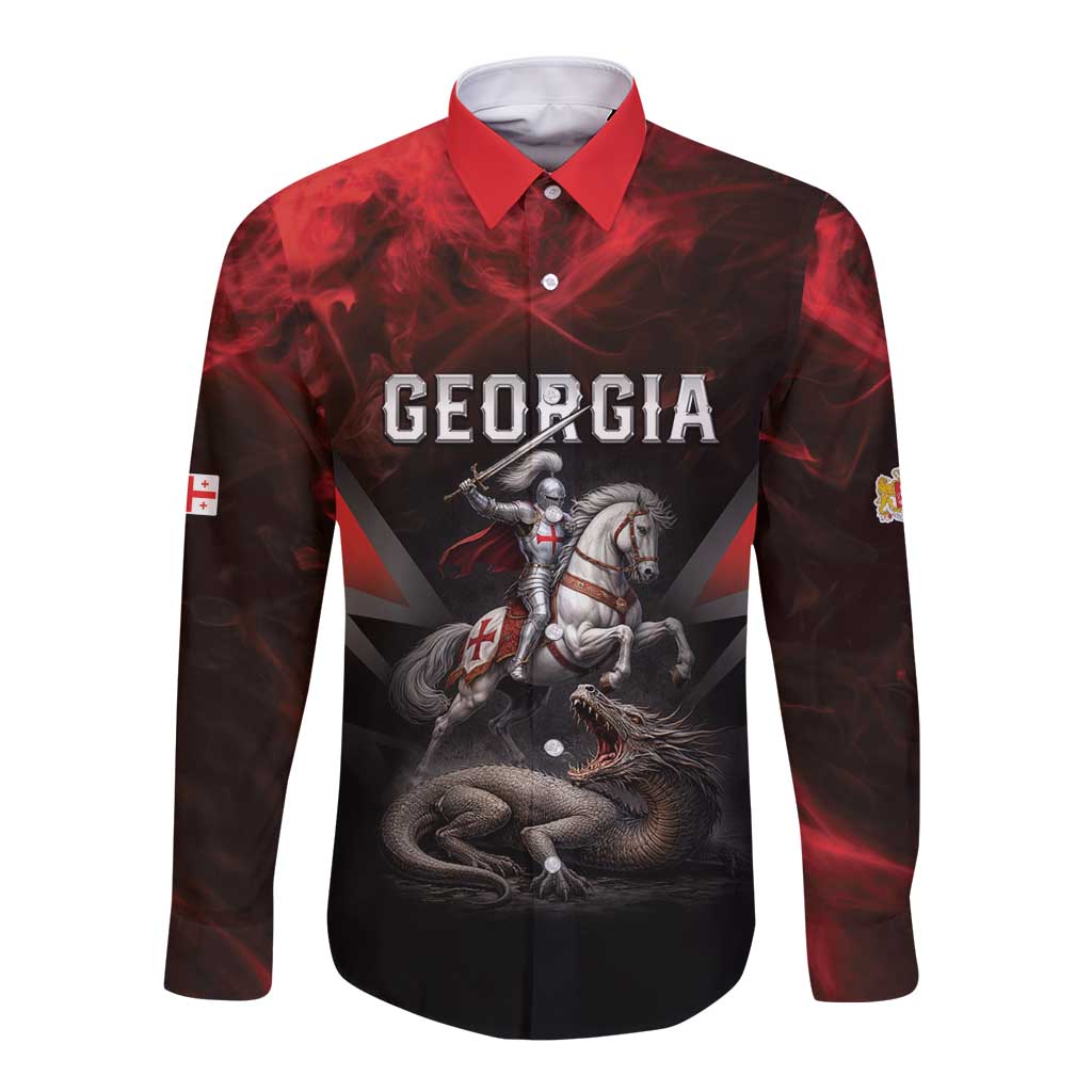 Georgia Coat Of Arms Long Sleeve Button Shirt Saint George And The Dragon