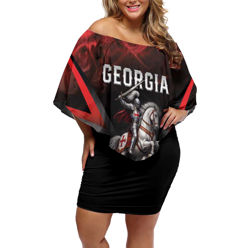 Georgia Coat Of Arms Off Shoulder Short Dress Saint George And The Dragon
