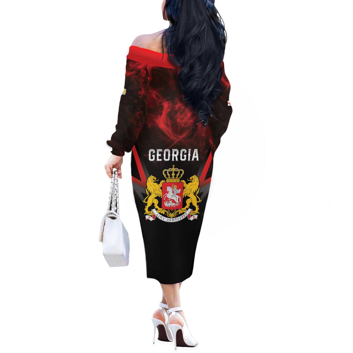 Georgia Coat Of Arms Off The Shoulder Long Sleeve Dress Saint George And The Dragon