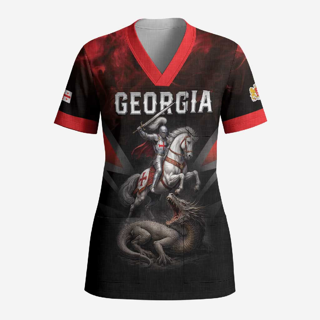 Georgia Coat Of Arms Scrub Top Saint George And The Dragon