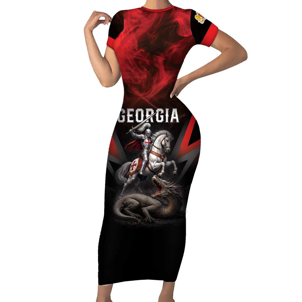 Georgia Coat Of Arms Short Sleeve Bodycon Dress Saint George And The Dragon