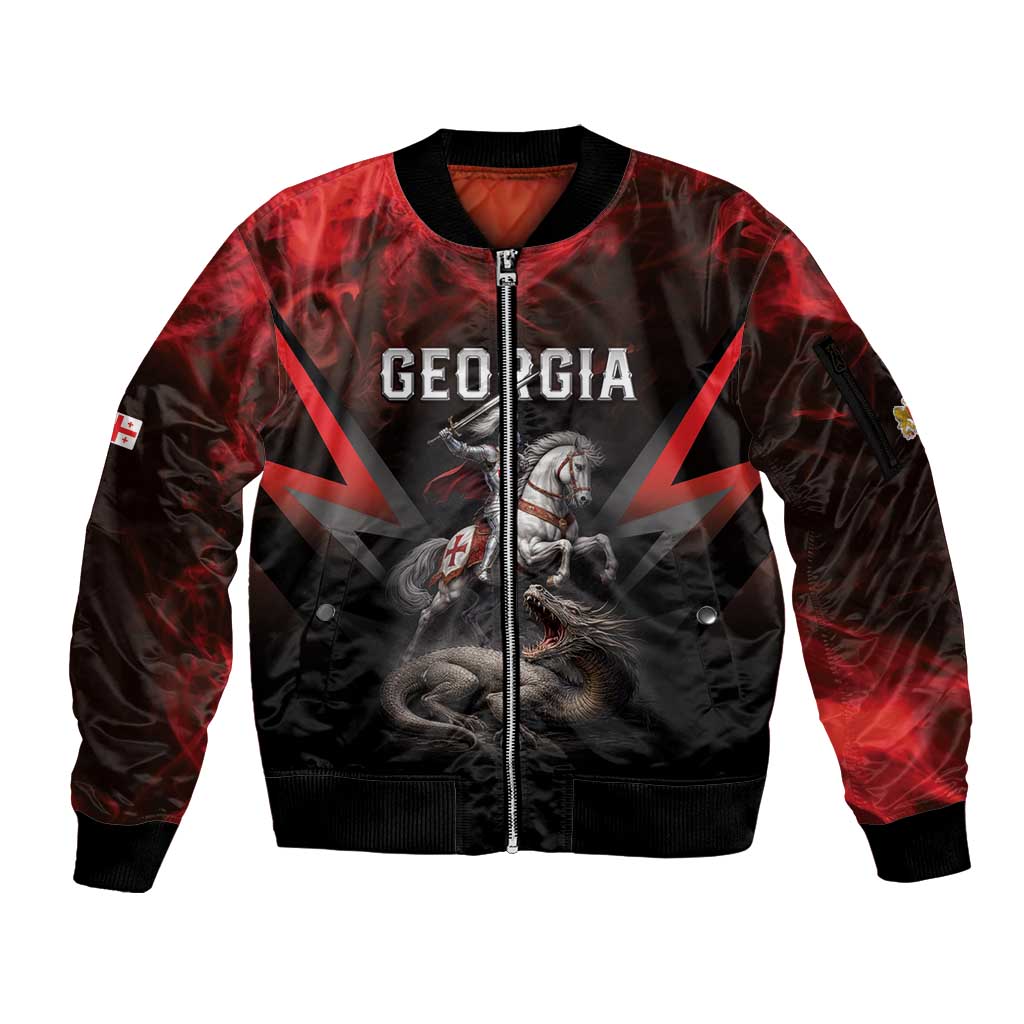 Georgia Coat Of Arms Sleeve Zip Bomber Jacket Saint George And The Dragon