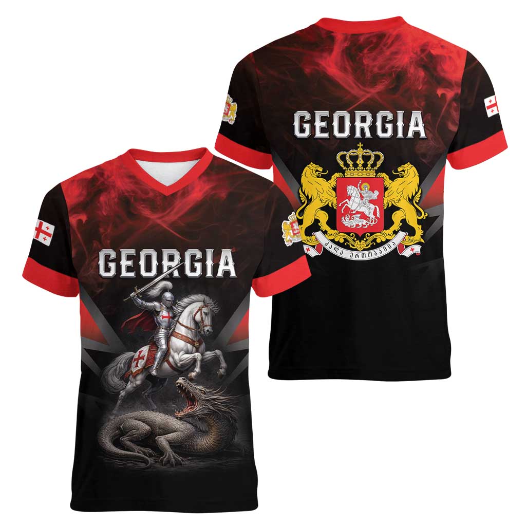 Georgia Coat Of Arms Women V-Neck T-Shirt Saint George And The Dragon