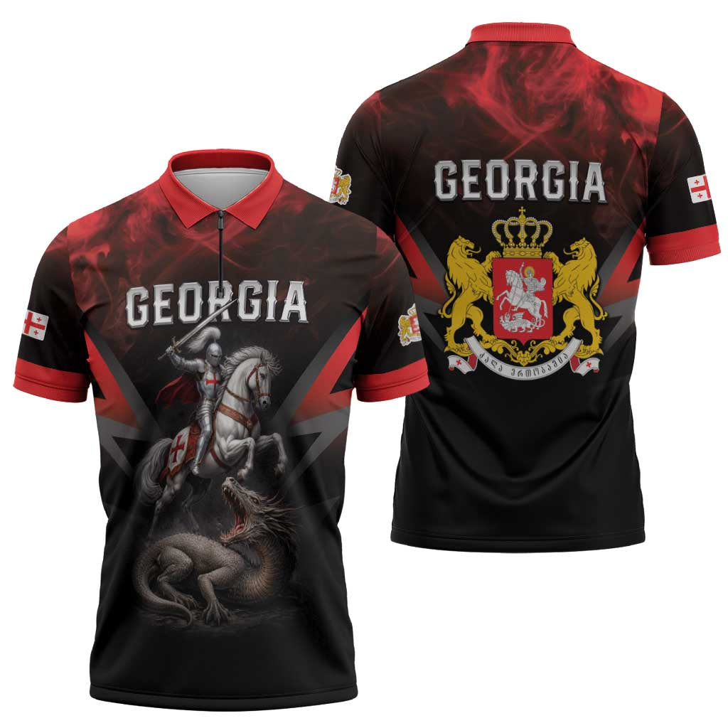 Georgia Coat Of Arms Zipper Polo Shirt Saint George And The Dragon