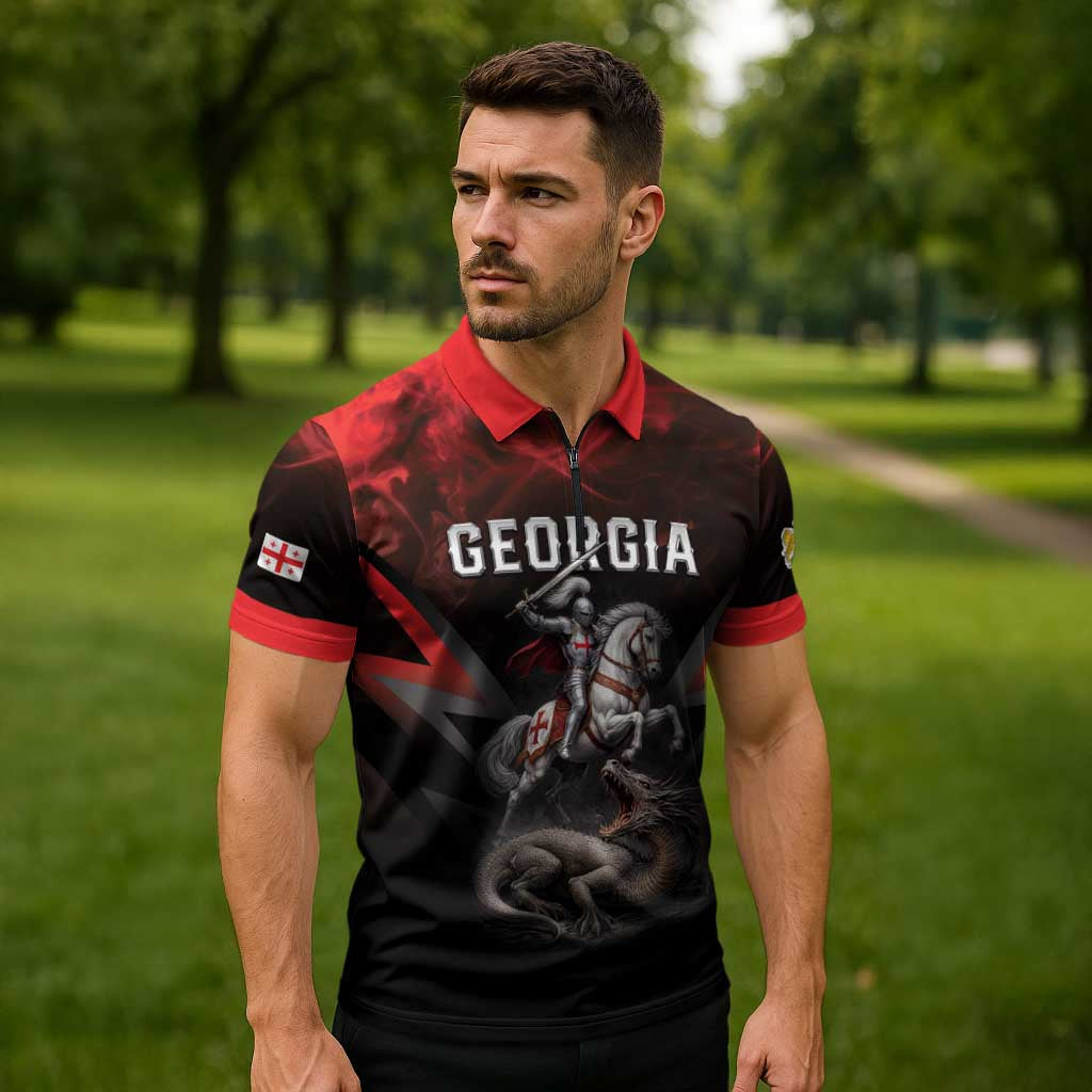Georgia Coat Of Arms Zipper Polo Shirt Saint George And The Dragon