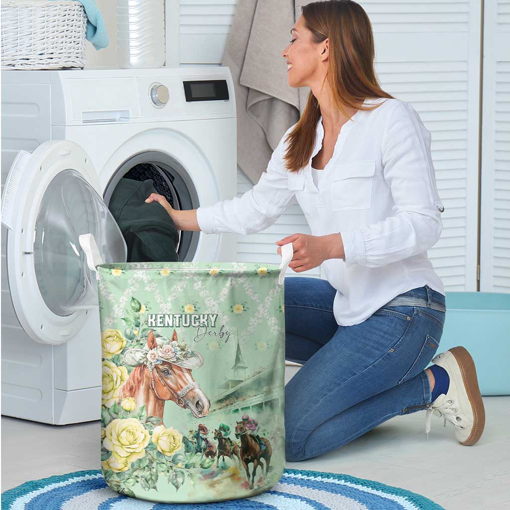 Kentucky Horse Racing Laundry Basket Rose Diamond Pattern Mint
