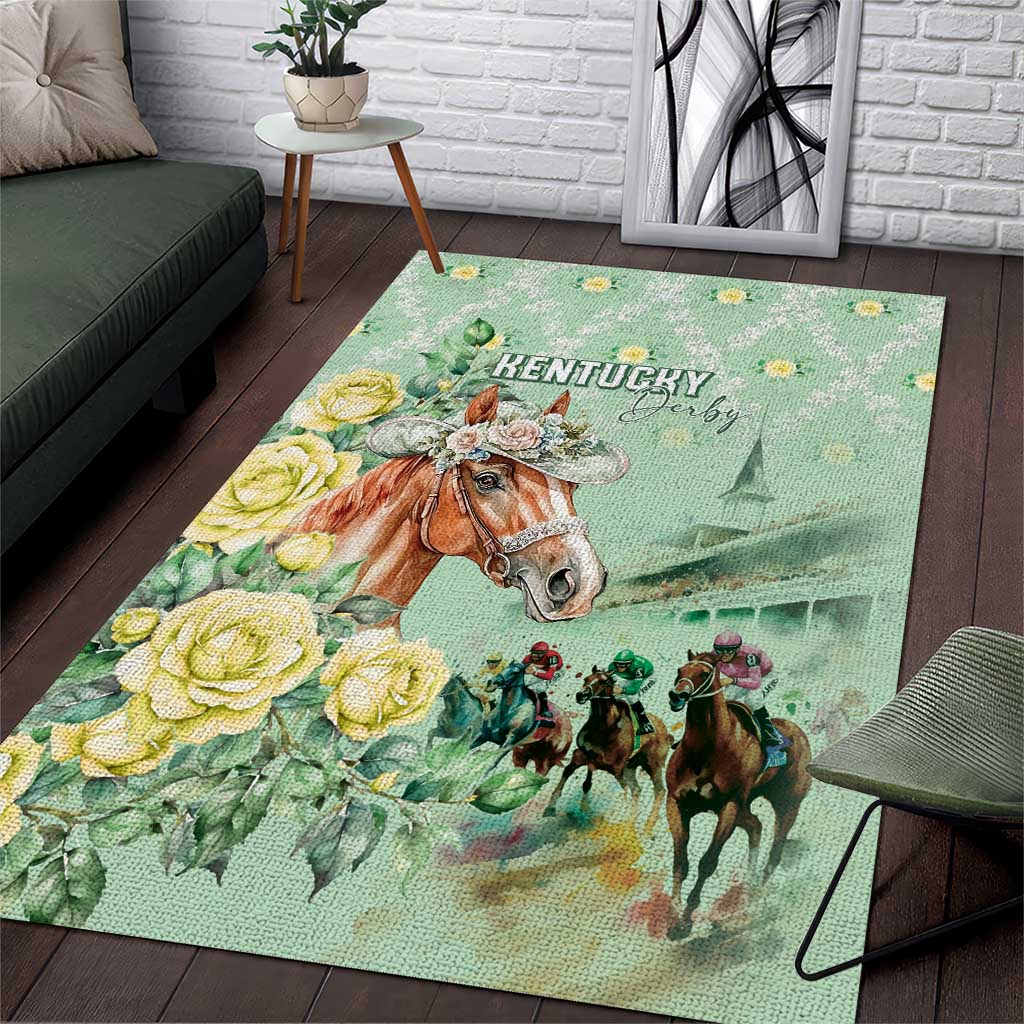 Kentucky Horse Racing Area Rug Rose Diamond Pattern Mint