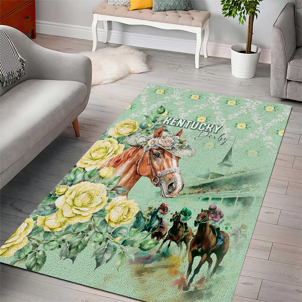 Kentucky Horse Racing Area Rug Rose Diamond Pattern Mint