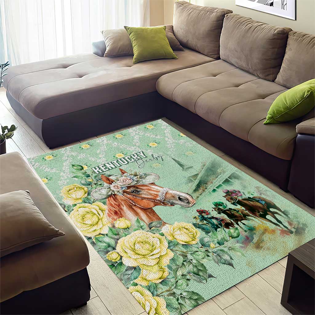 Kentucky Horse Racing Area Rug Rose Diamond Pattern Mint