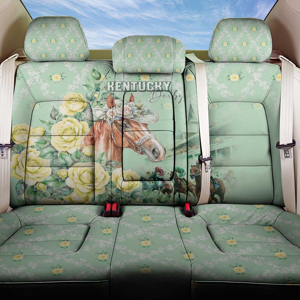 Kentucky Horse Racing Back Car Seat Cover Rose Diamond Pattern Mint