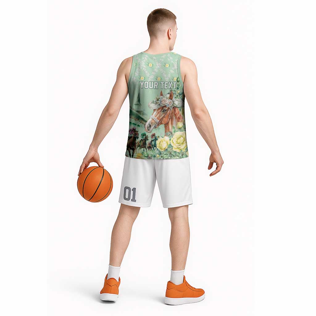 Personalized Kentucky Horse Racing Basketball Jersey Rose Diamond Pattern Mint