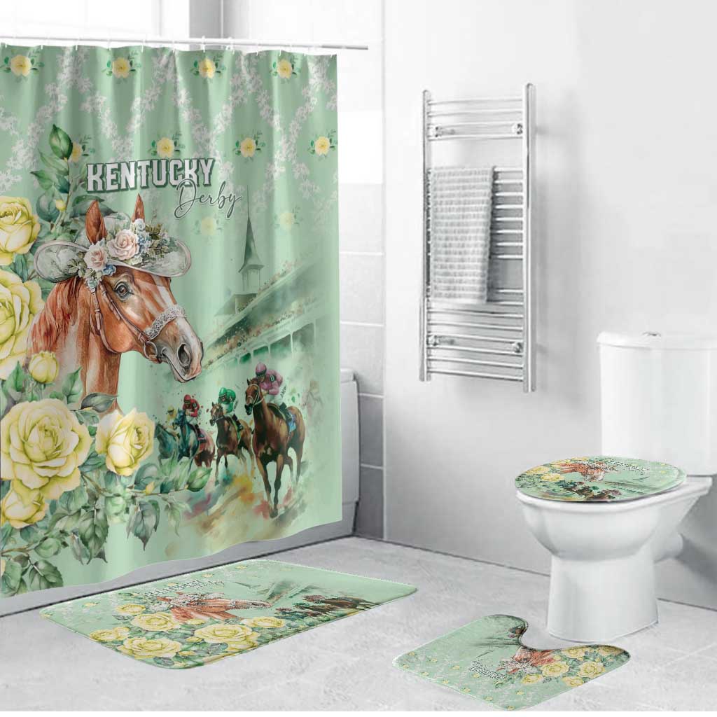 Kentucky Horse Racing Bathroom Set Rose Diamond Pattern Mint