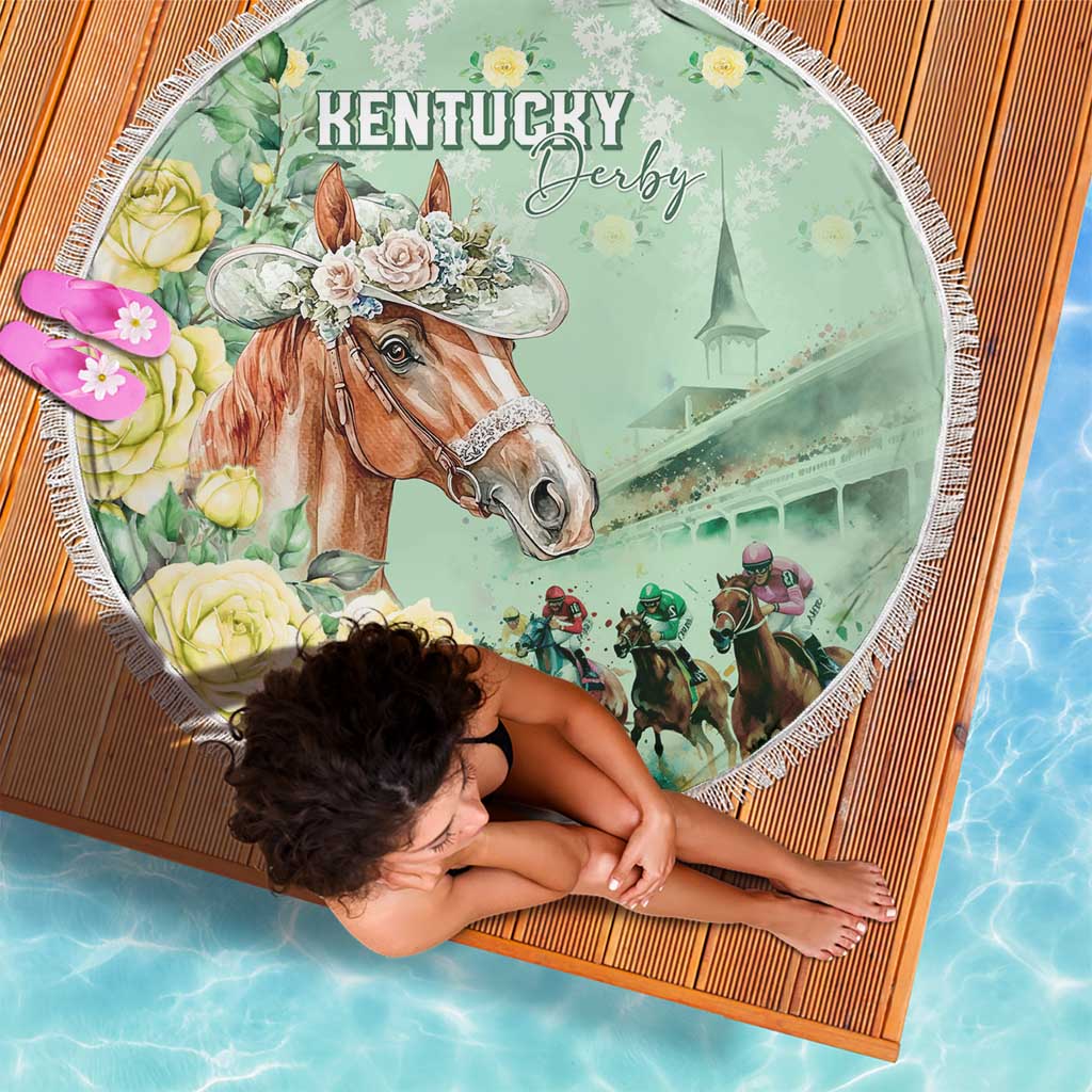 Kentucky Horse Racing Beach Blanket Rose Diamond Pattern Mint