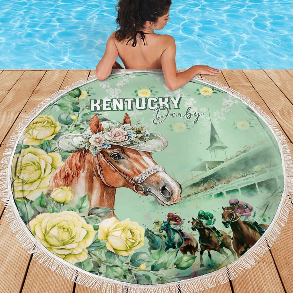 Kentucky Horse Racing Beach Blanket Rose Diamond Pattern Mint