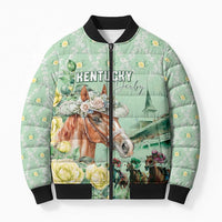 Personalized Kentucky Horse Racing Bomber Puffer Jacket Rose Diamond Pattern Mint