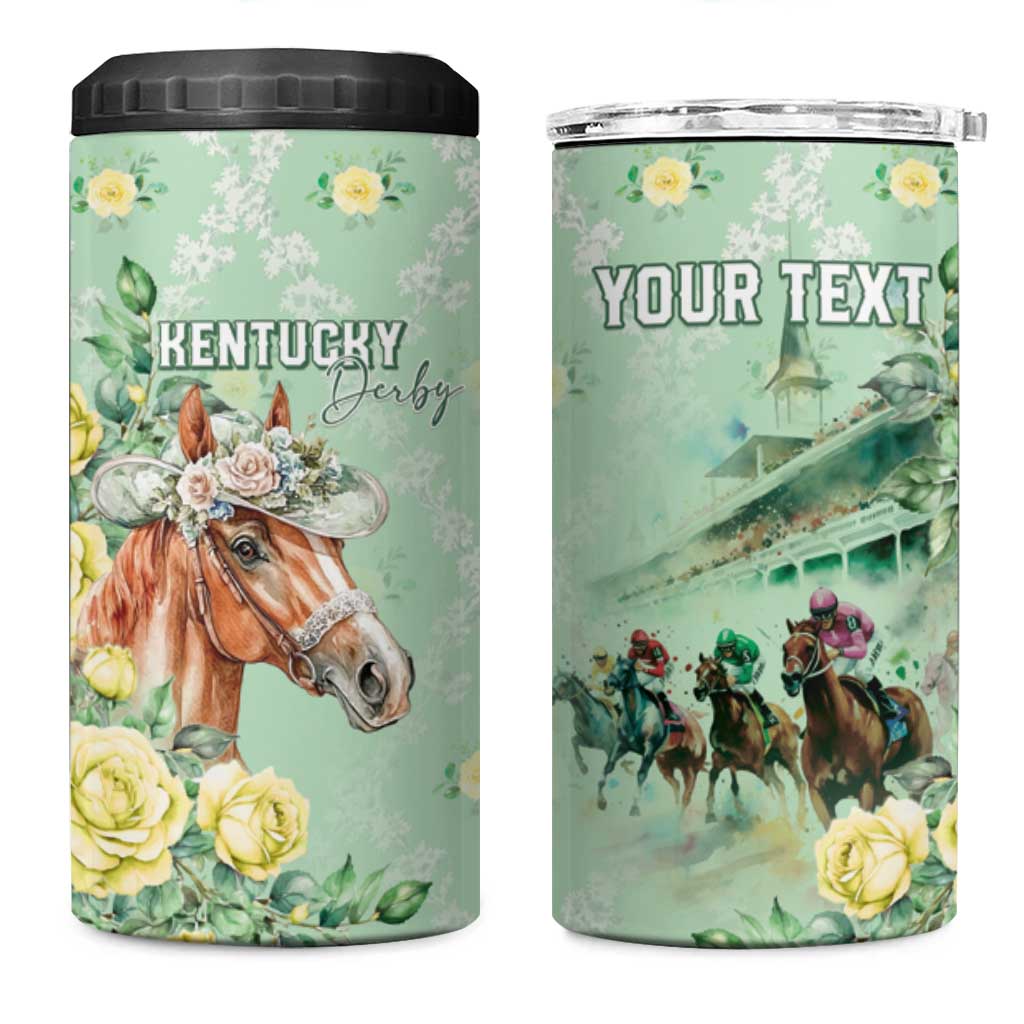 Personalized Kentucky Horse Racing 4 in 1 Can Cooler Tumbler Rose Diamond Pattern Mint