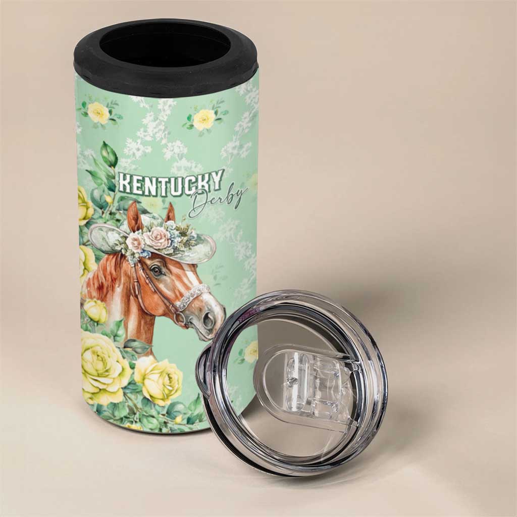 Personalized Kentucky Horse Racing 4 in 1 Can Cooler Tumbler Rose Diamond Pattern Mint