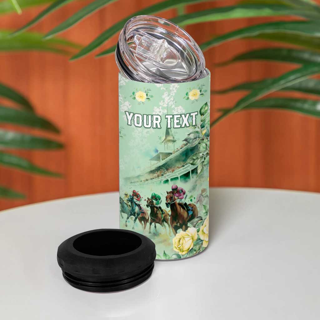 Personalized Kentucky Horse Racing 4 in 1 Can Cooler Tumbler Rose Diamond Pattern Mint