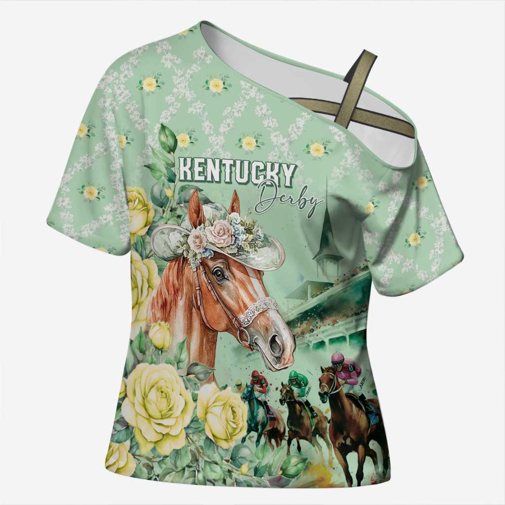 Personalized Kentucky Horse Racing Cross Shoulder Shirt Rose Diamond Pattern Mint