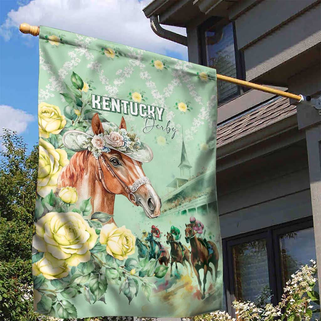 Kentucky Horse Racing Garden Flag Rose Diamond Pattern Mint