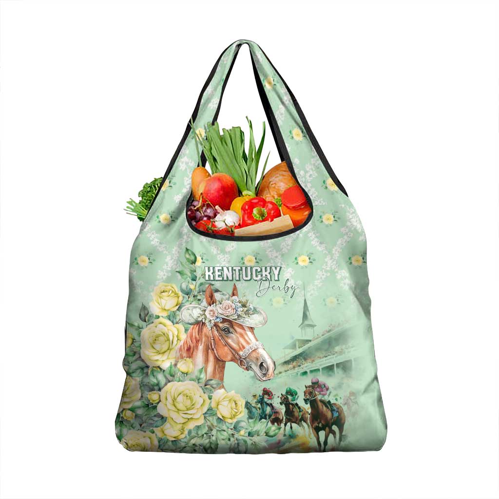 Kentucky Horse Racing Grocery Bag Rose Diamond Pattern Mint