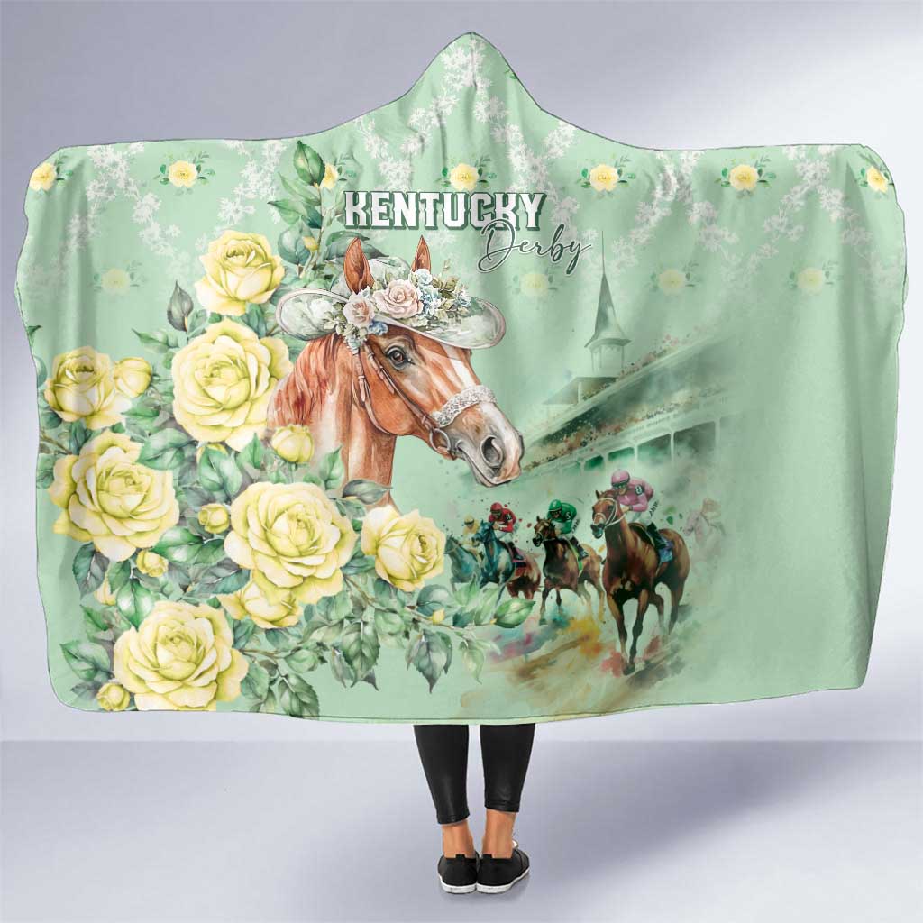 Kentucky Horse Racing Hooded Blanket Rose Diamond Pattern Mint