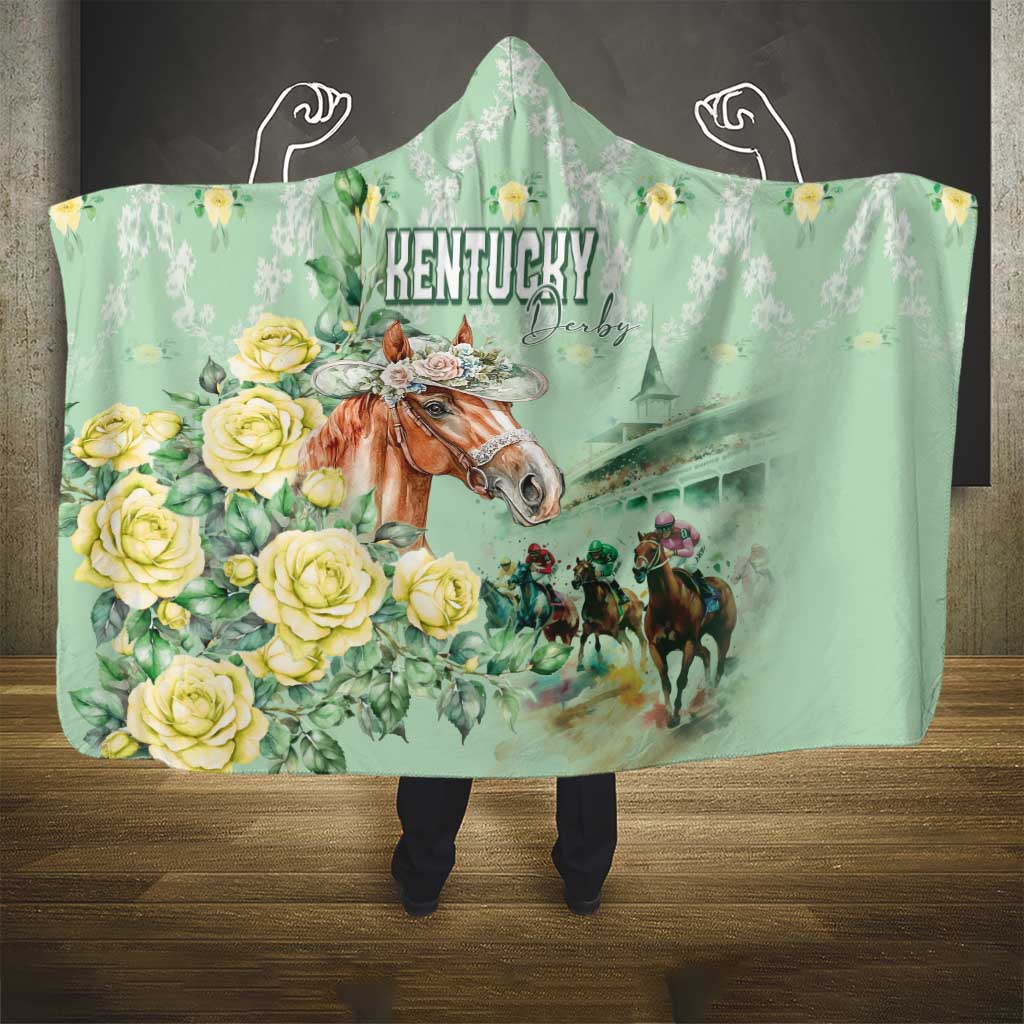 Kentucky Horse Racing Hooded Blanket Rose Diamond Pattern Mint