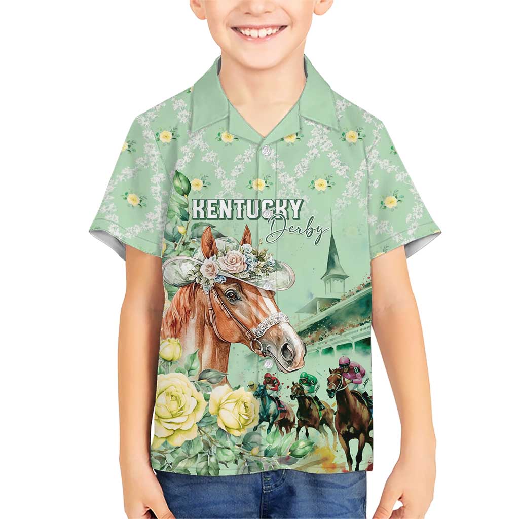 Personalized Kentucky Horse Racing Kid Hawaiian Shirt Rose Diamond Pattern Mint