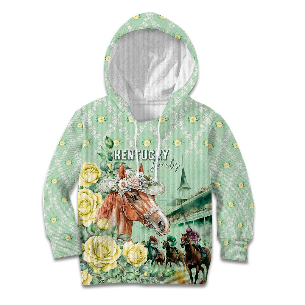 Personalized Kentucky Horse Racing Kid Hoodie Rose Diamond Pattern Mint