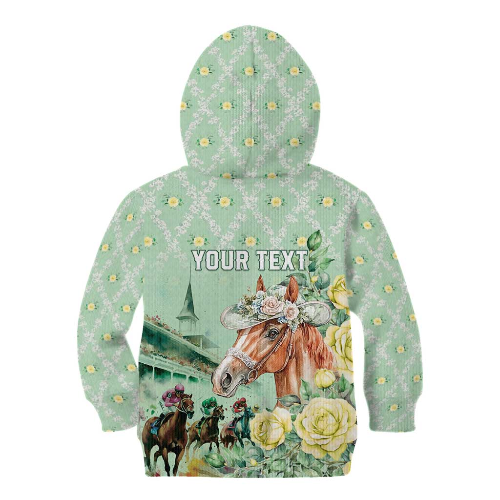 Personalized Kentucky Horse Racing Kid Hoodie Rose Diamond Pattern Mint