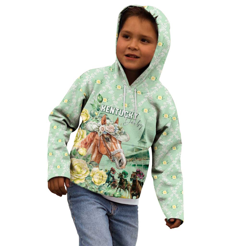 Personalized Kentucky Horse Racing Kid Hoodie Rose Diamond Pattern Mint