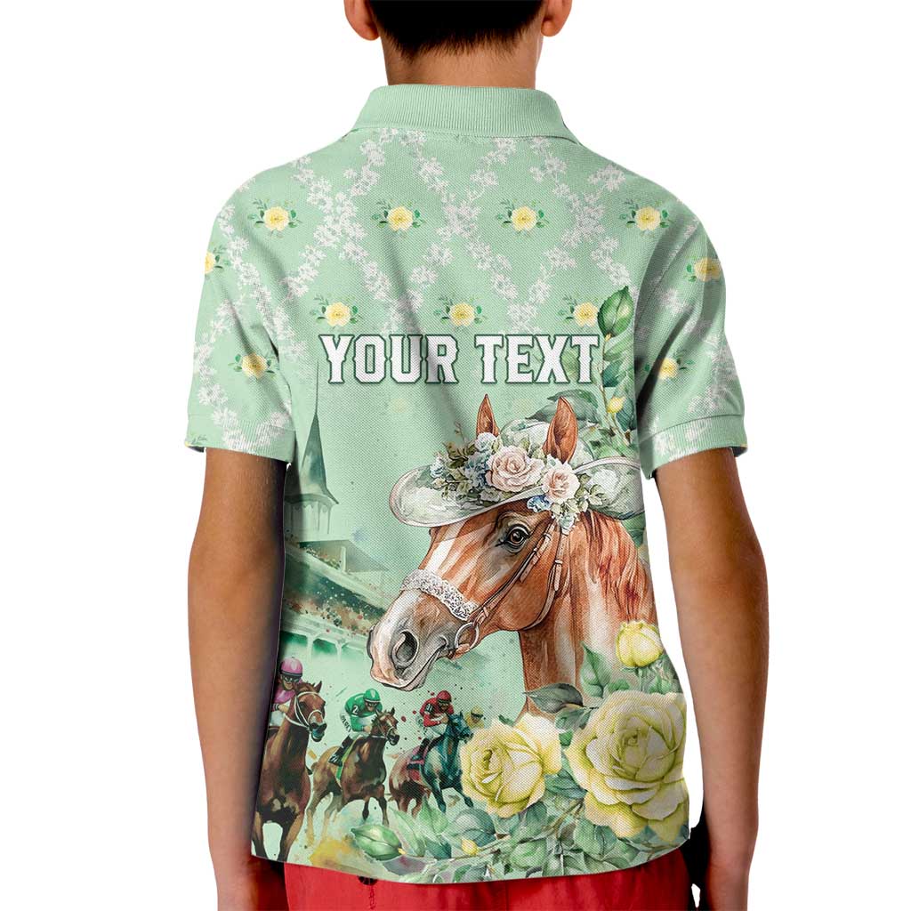 Personalized Kentucky Horse Racing Kid Polo Shirt Rose Diamond Pattern Mint