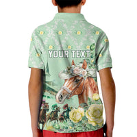 Personalized Kentucky Horse Racing Kid Polo Shirt Rose Diamond Pattern Mint