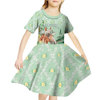 Personalized Kentucky Horse Racing Kid Short Sleeve Dress Rose Diamond Pattern Mint