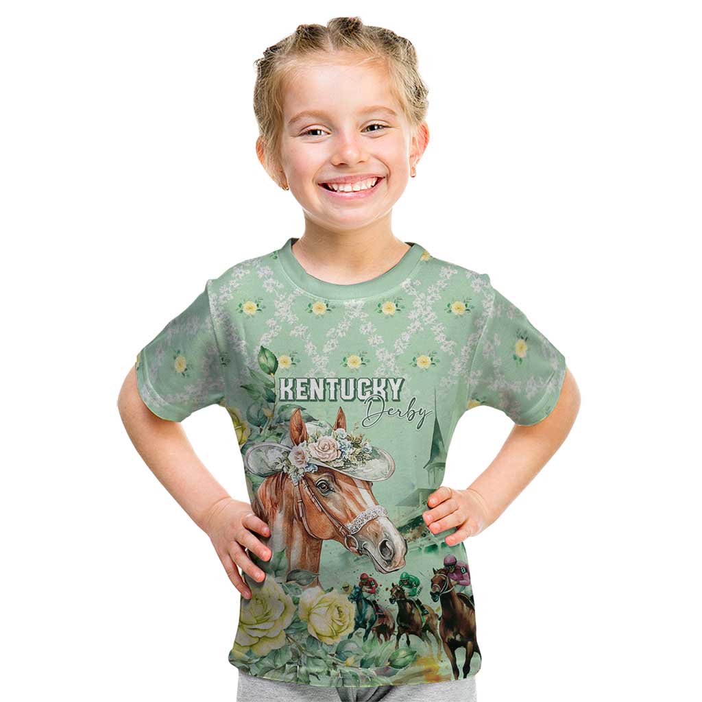 Personalized Kentucky Horse Racing Kid T Shirt Rose Diamond Pattern Mint