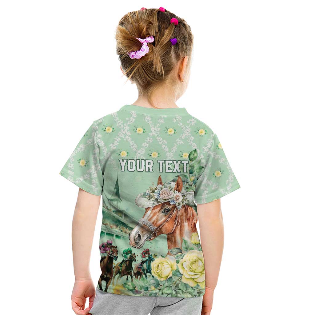 Personalized Kentucky Horse Racing Kid T Shirt Rose Diamond Pattern Mint