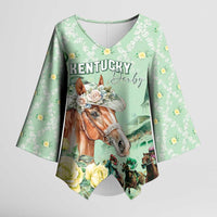 Personalized Kentucky Horse Racing Kimono Sleeve Blouse Rose Diamond Pattern Mint