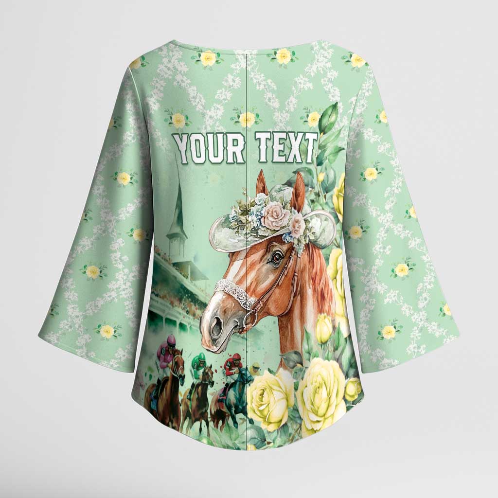 Personalized Kentucky Horse Racing Kimono Sleeve Blouse Rose Diamond Pattern Mint
