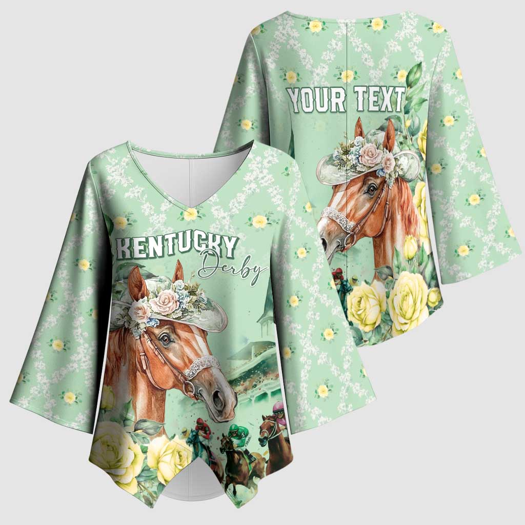 Personalized Kentucky Horse Racing Kimono Sleeve Blouse Rose Diamond Pattern Mint