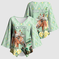 Personalized Kentucky Horse Racing Kimono Sleeve Blouse Rose Diamond Pattern Mint