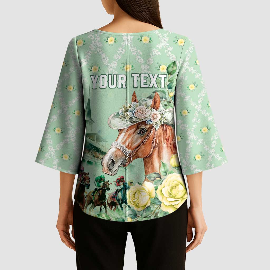 Personalized Kentucky Horse Racing Kimono Sleeve Blouse Rose Diamond Pattern Mint
