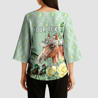 Personalized Kentucky Horse Racing Kimono Sleeve Blouse Rose Diamond Pattern Mint