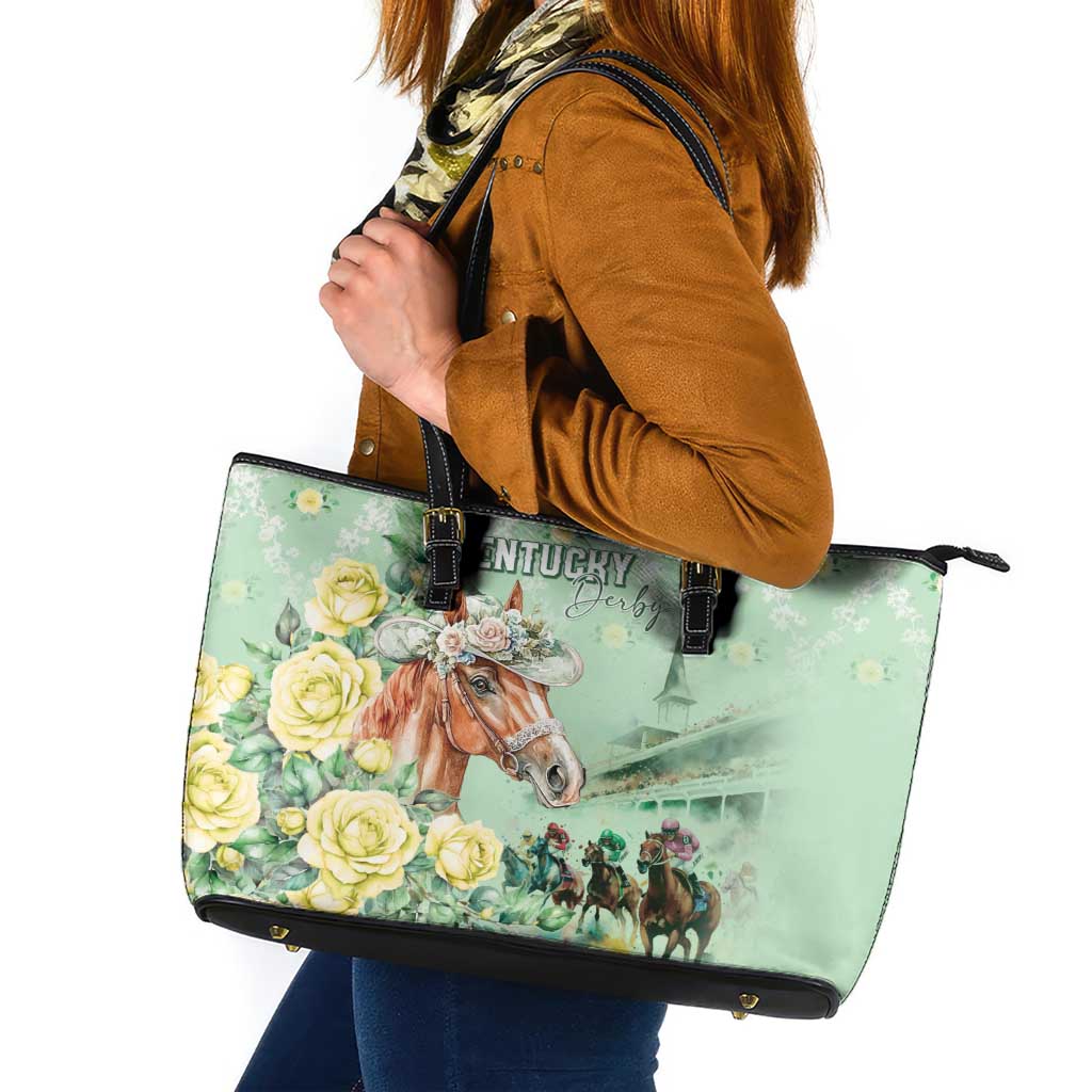 Kentucky Horse Racing Leather Tote Bag Rose Diamond Pattern Mint
