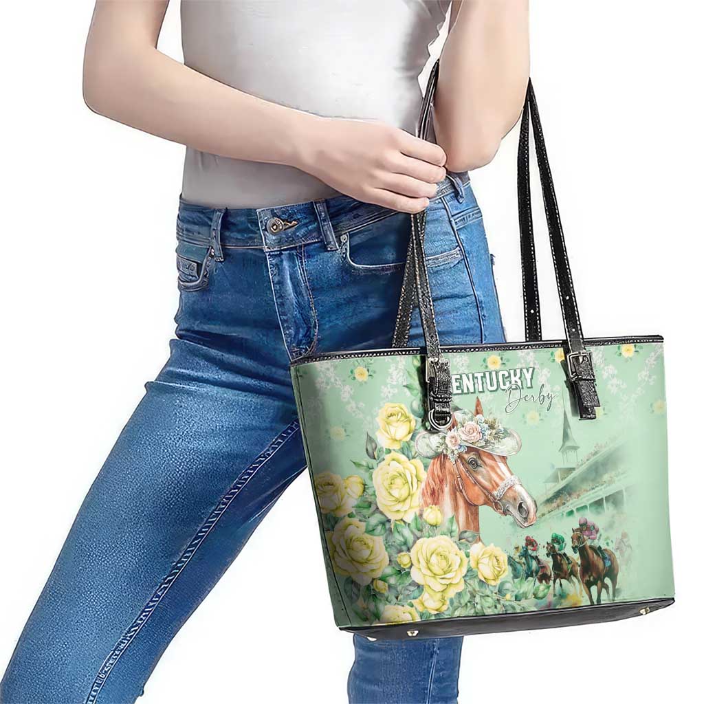 Kentucky Horse Racing Leather Tote Bag Rose Diamond Pattern Mint