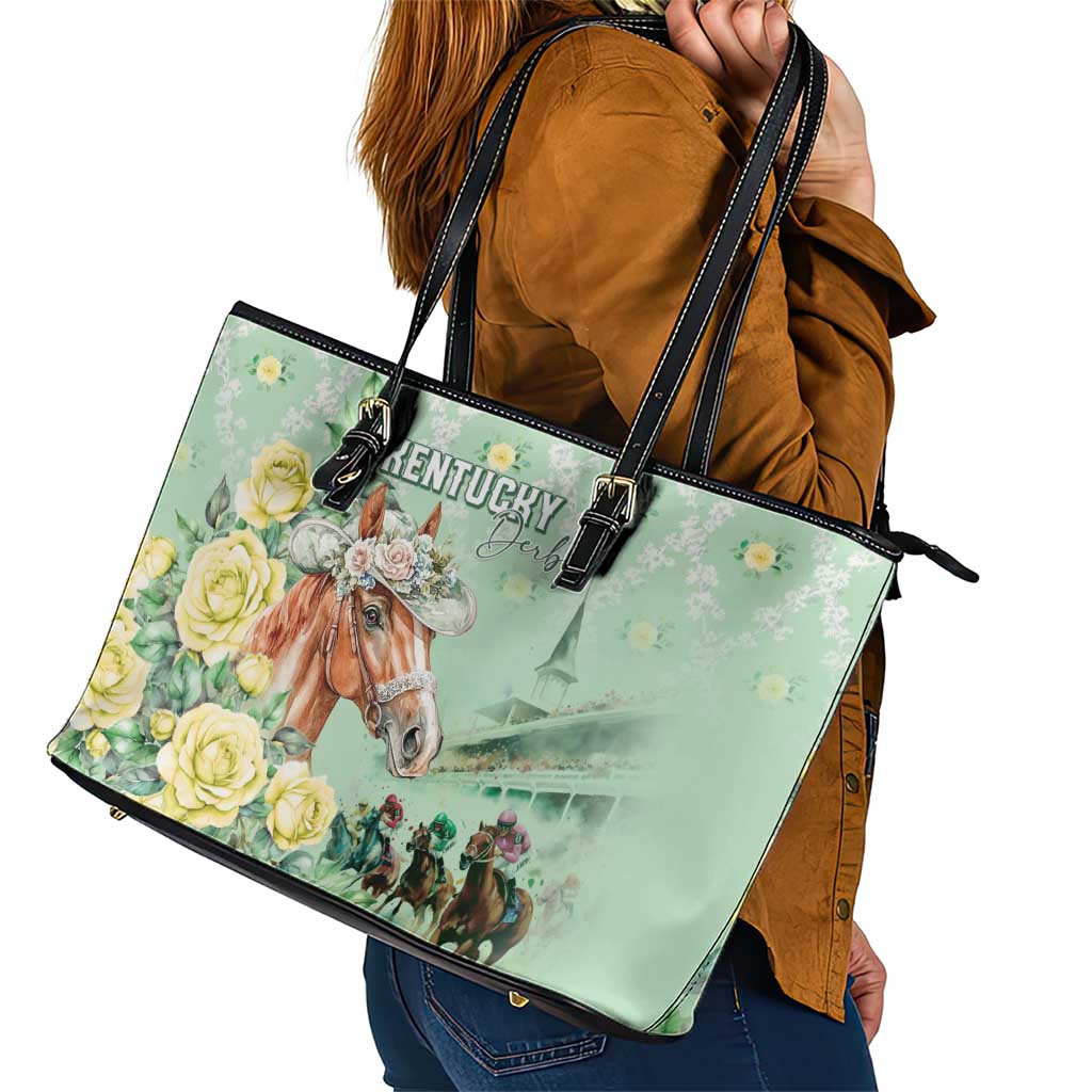 Kentucky Horse Racing Leather Tote Bag Rose Diamond Pattern Mint