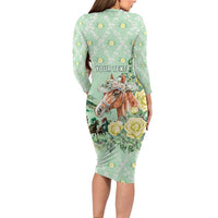 Personalized Kentucky Horse Racing Long Sleeve Bodycon Dress Rose Diamond Pattern Mint
