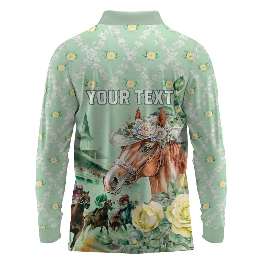 Personalized Kentucky Horse Racing Long Sleeve Polo Shirt Rose Diamond Pattern Mint