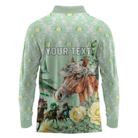 Personalized Kentucky Horse Racing Long Sleeve Polo Shirt Rose Diamond Pattern Mint