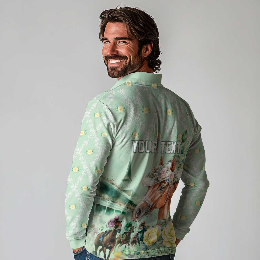 Personalized Kentucky Horse Racing Long Sleeve Polo Shirt Rose Diamond Pattern Mint